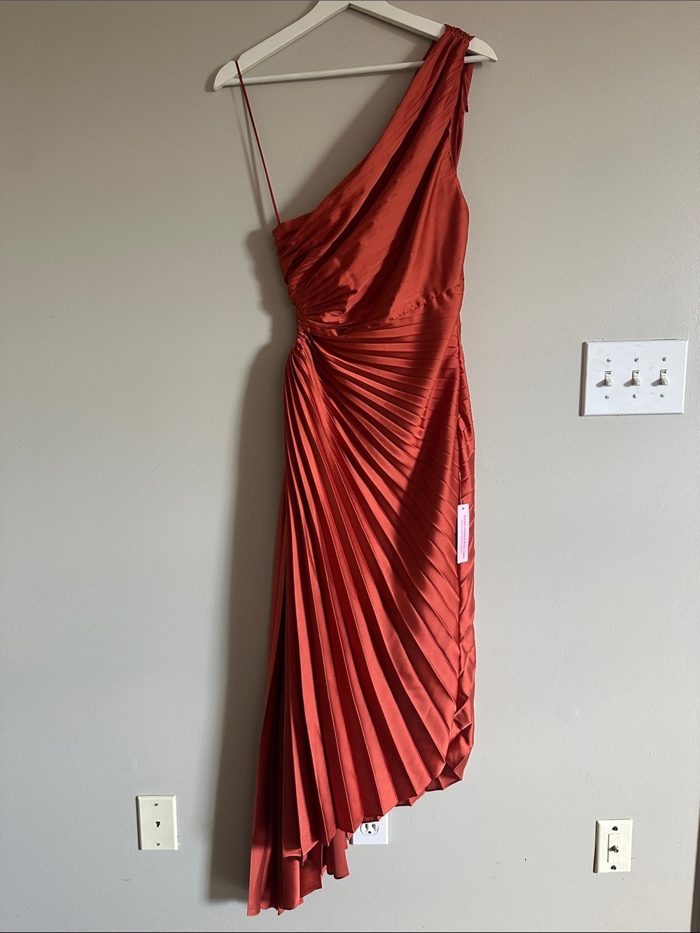 Dress Forum One-Shoulder Rust Red Pleated High-Low Dress